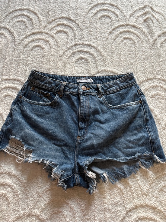 Garage Pants - Garage Dark Blue Distressed High-Rise Denim Shorts